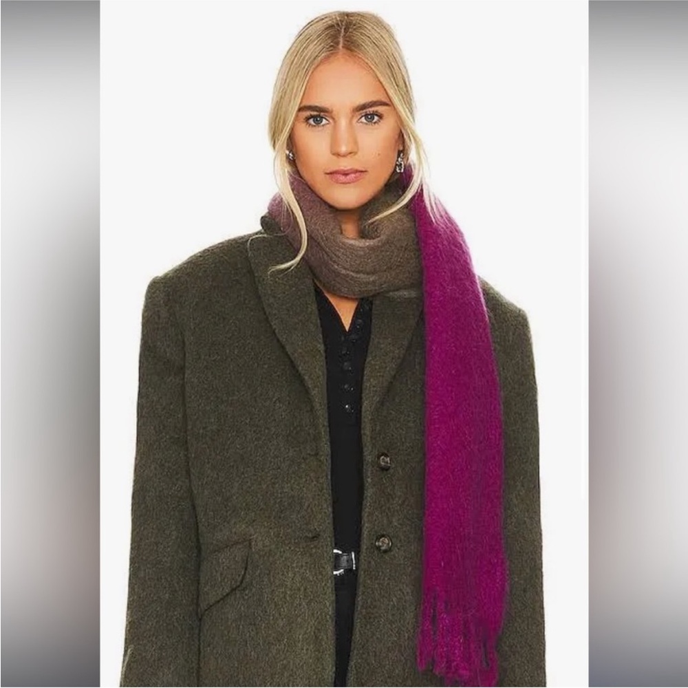 NWT GANNI Mohair Gradient Fringe Scarf - Loden Green